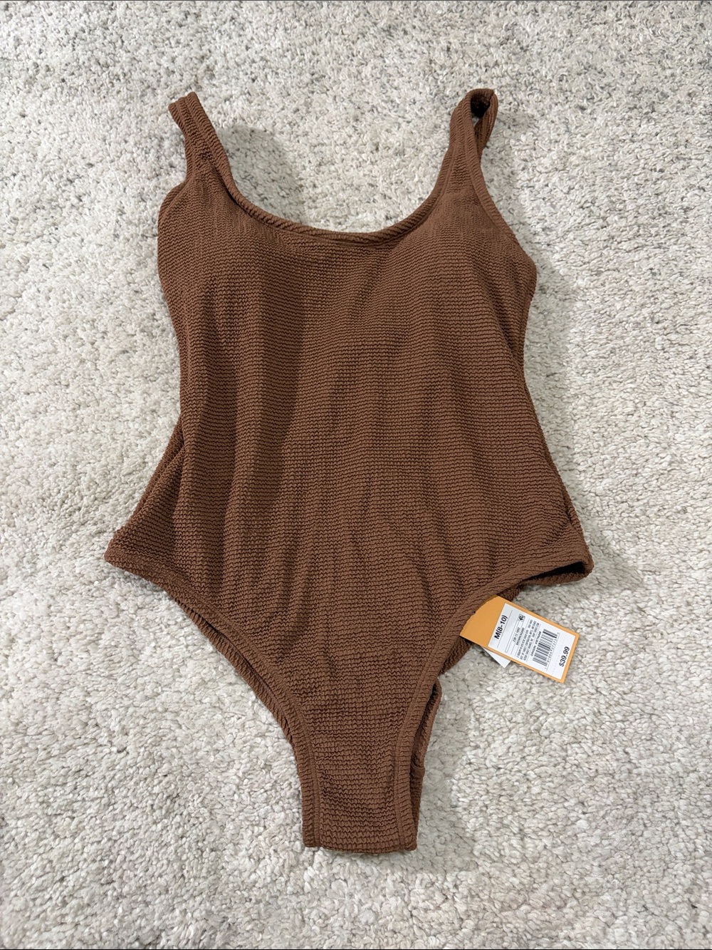 Kona Sol Textured Brown Women’s One-Piece Swimsuit Size M NWT